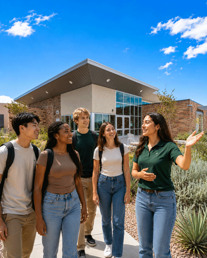 Family visiting Yavapai College during a campus tour