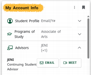 Example of the Your Advisor area in the YC student portal