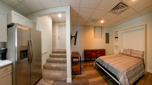 Kitchen inside the furnished Building 34 temporary employee apartment