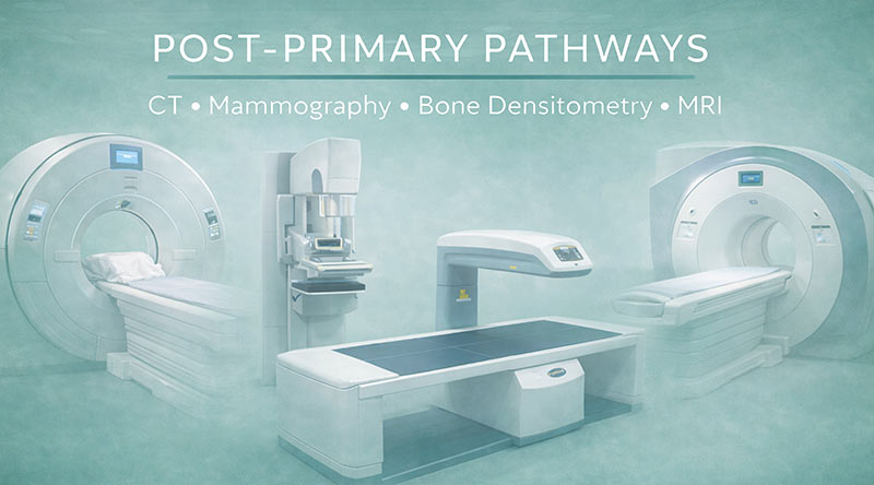 Radiology continuing education and post-primary imaging program banner.