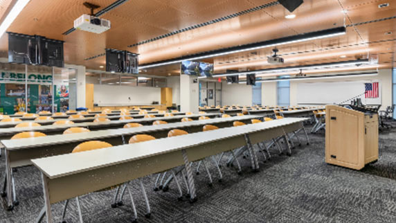 Rows of tables and chairs in a Prescott Campus rental space